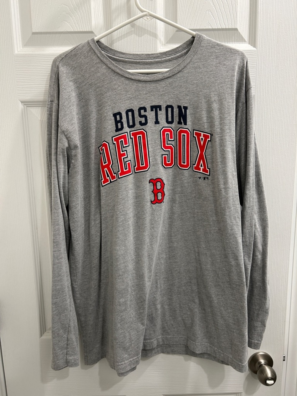 Fanatics Gray Boston Red Sox Long Sleeve Shirt with Red and Navy Lettering